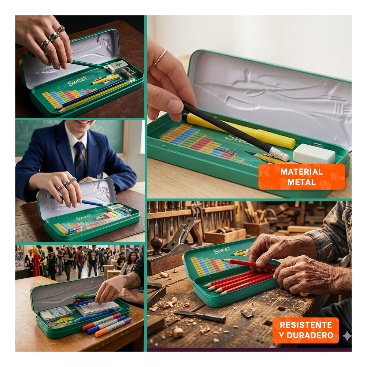 PACK4 PORTAUTILES PRACTICO VERDE METALICO CON SEPARADOR RESISTENTE Y+REGALO STICKER - 2