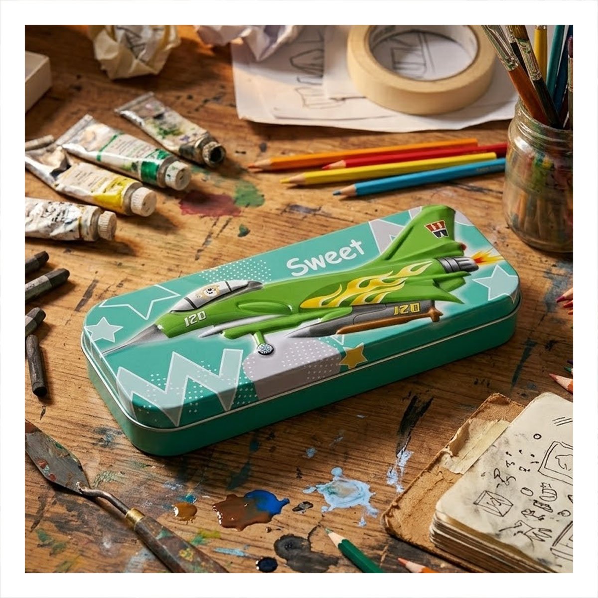 PACK4 PORTAUTILES PRACTICO VERDE METALICO CON SEPARADOR RESISTENTE Y+REGALO STICKER - 5