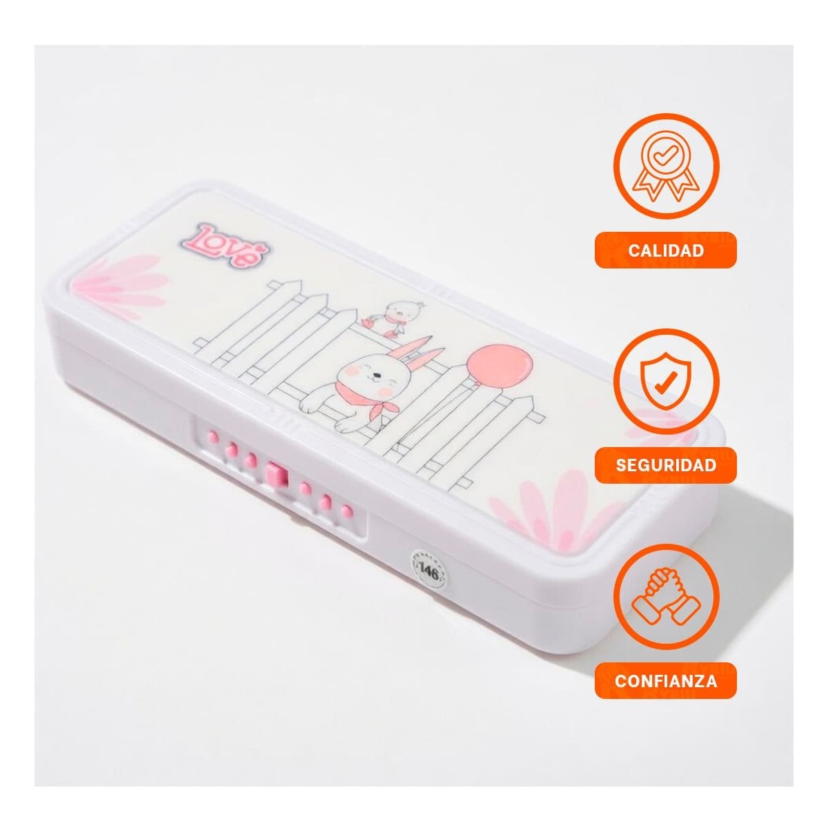 ESTUCHE PRACTICO CONEJO Y REJAS BEIGE CON CLAVE 2 NIVELES - 3