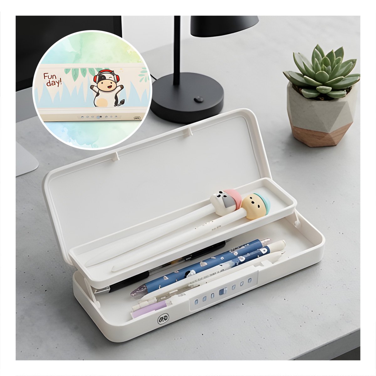 ESTUCHE JUVENIL VACA BEIGE CON CLAVE 2 NIVELES FUNCIONAL Y+REGALO STICKER - 5