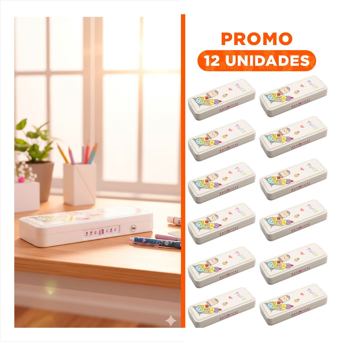 PACK12 NECESER SEGURO BEIGE CON CLAVE 2 NIVELES DISENO HELADOS INFANTIL Y+REGALO STICKER - 1