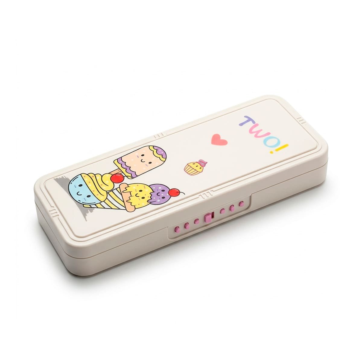 ESTUCHE ESCOLAR BEIGE CON DOBLE NIVEL Y CLAVE DISENO HELADOS Y+PAPEL REGALO - 1