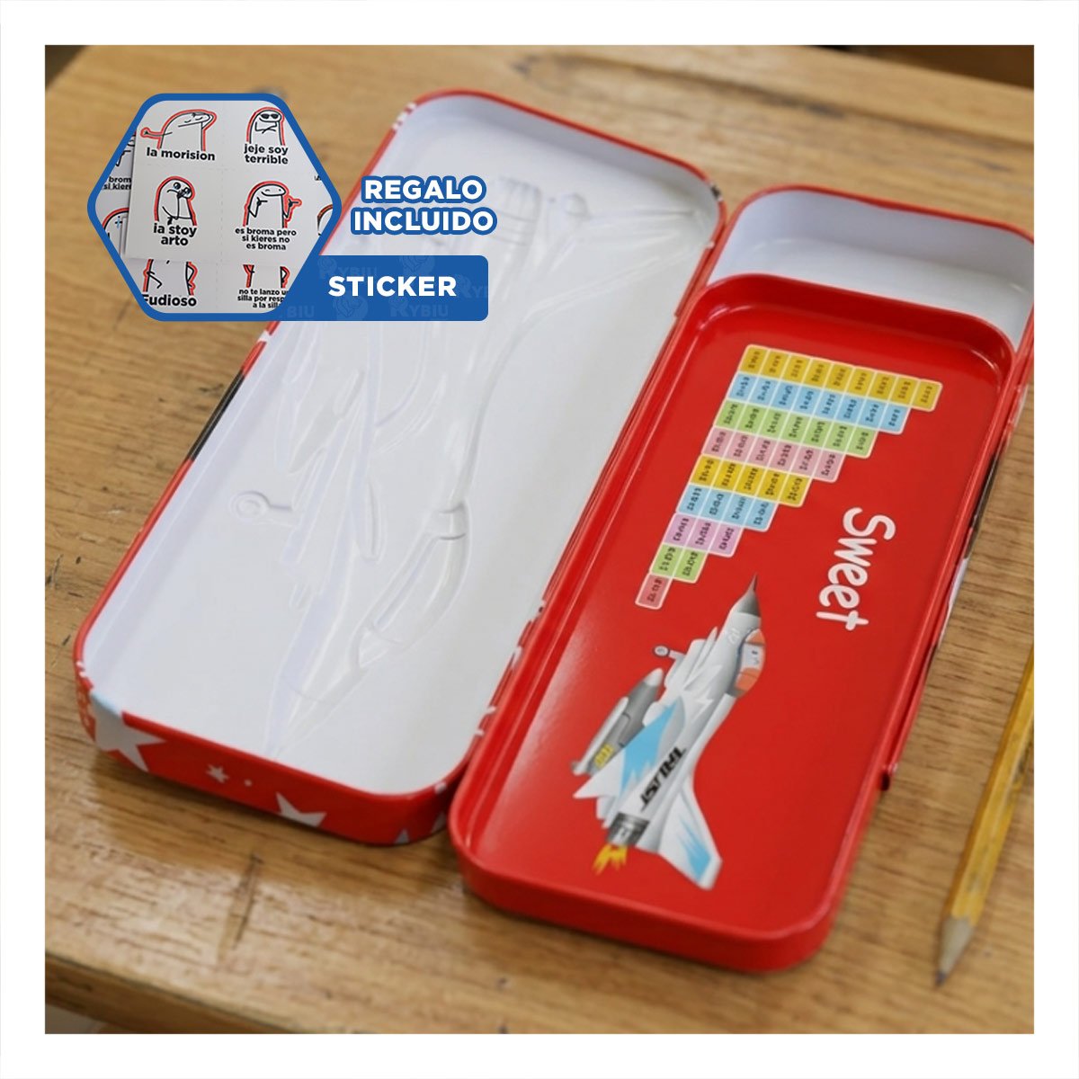 CONTENEDOR METALICO ESCOLAR BLANCO CON SEPARADOR PARA ESCRITORIO Y+REGALO STICKER - 1