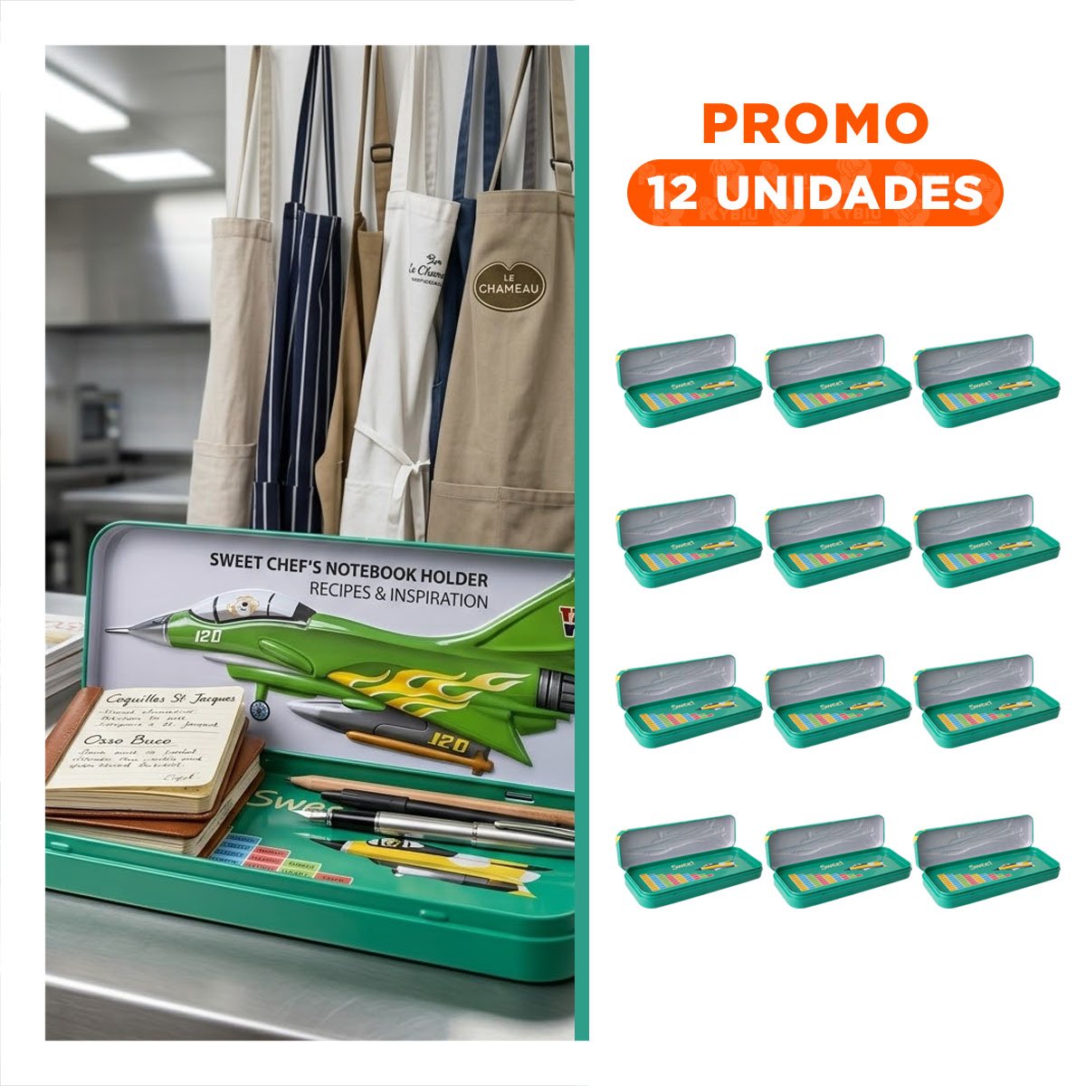 PACK12 LAPICERA RESISTENTE VERDE METALICA CON SEPARADOR FUNCIONAL Y+REGALO STICKER - 1