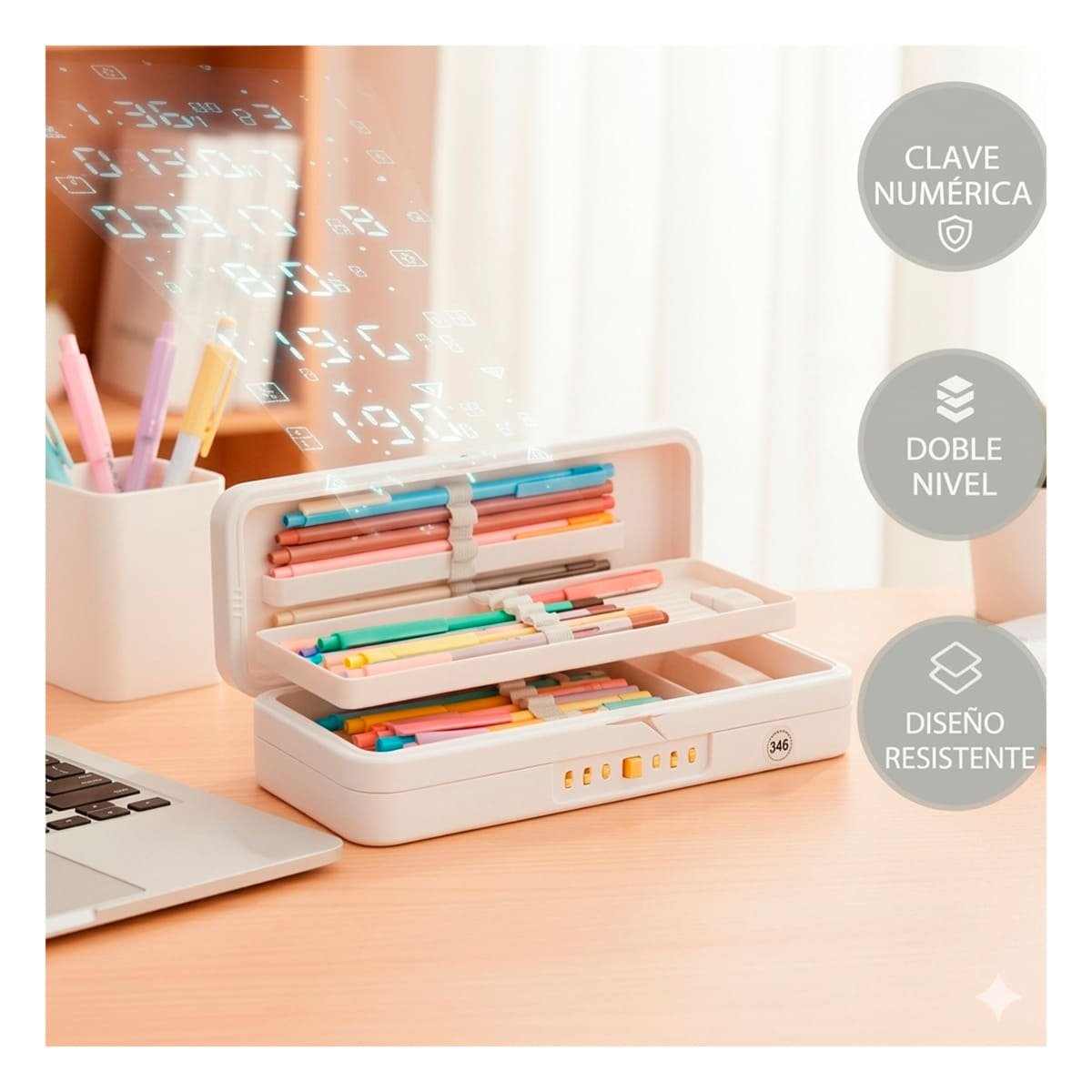 PACK4 LAPICERA MODERNA CONEJO BEIGE CON CLAVE 2 NIVELES ESCOLAR - 5