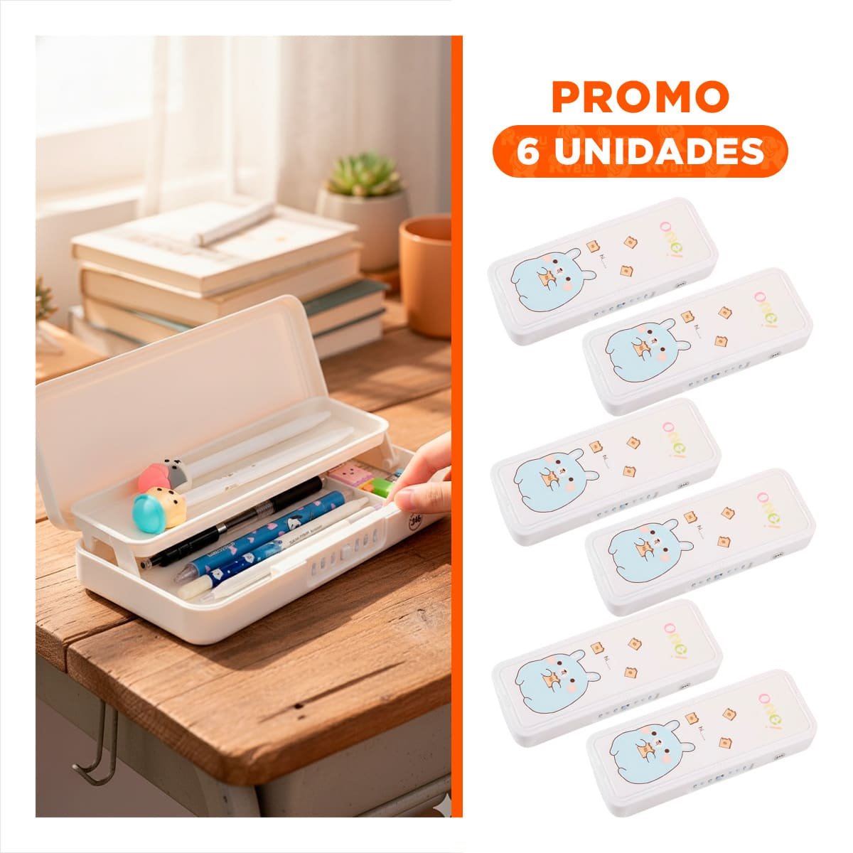 PACK6 BOLSO MODERNO CONEJO BEIGE CON CLAVE 2 NIVELES AMPLIO - 1
