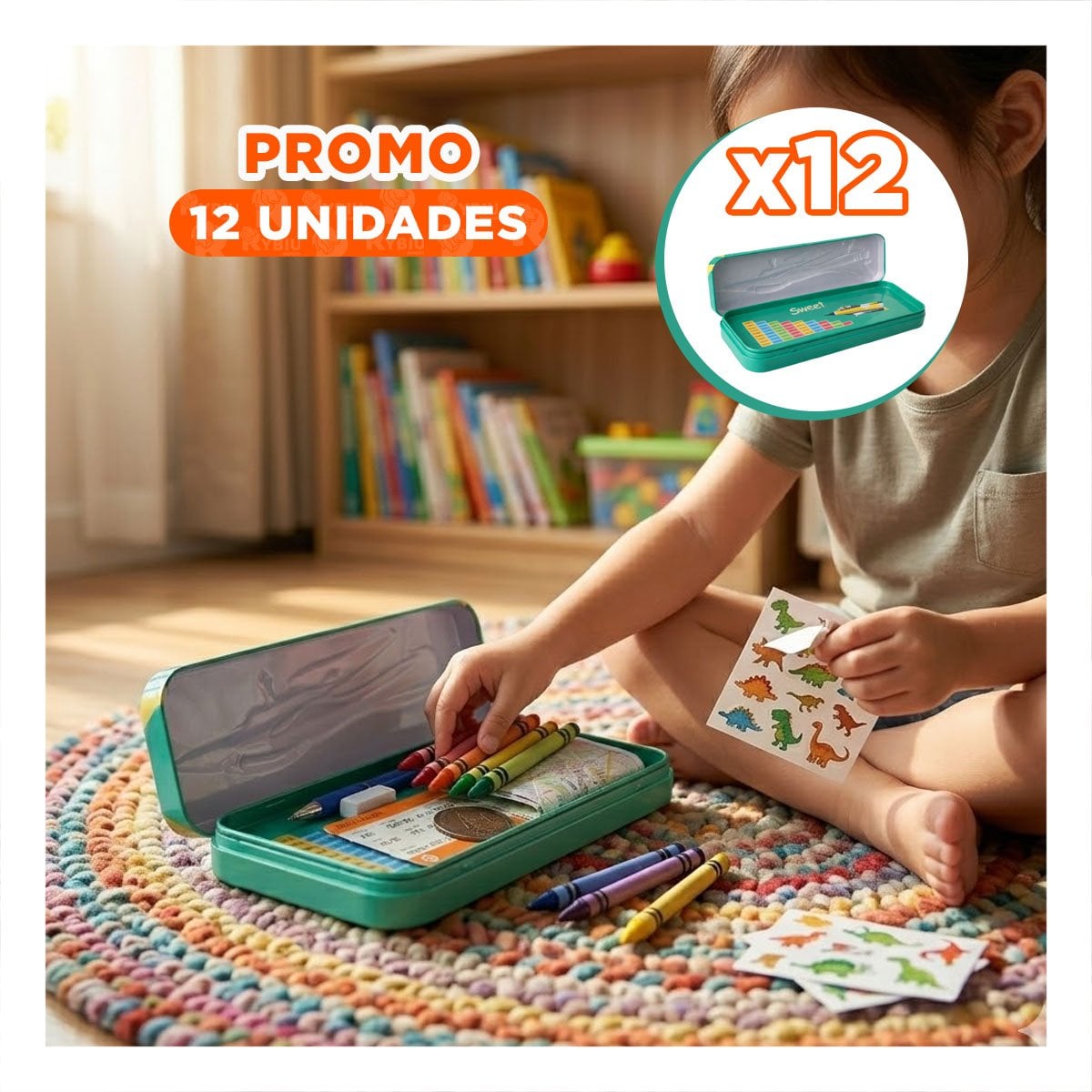 PACK12 CARTUCHERA RESISTENTE VERDE METALICA CON SEPARADOR ESCOLAR - 1