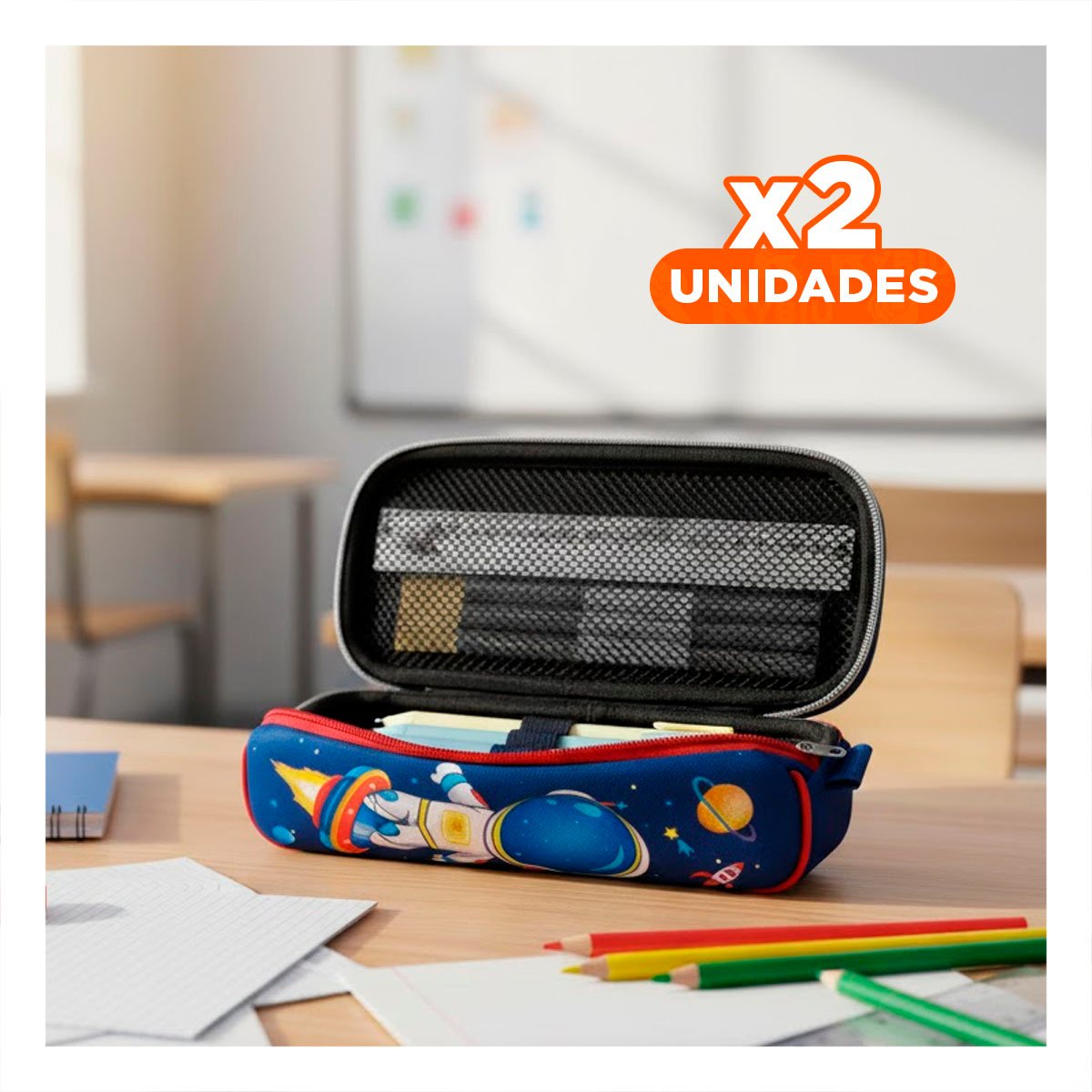 PACK2 BOLSO FUNCIONAL ASTRONAUTA AZUL ALTO RELIEVE CON ESTILO ESCOLAR Y+REGALO STICKER - 1