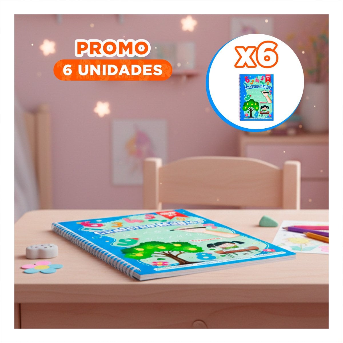 PACK6 UTIL AZUL CUADERNO MAGICO PARA DIBUJO DIARIO Y+REGALO STICKER - 1
