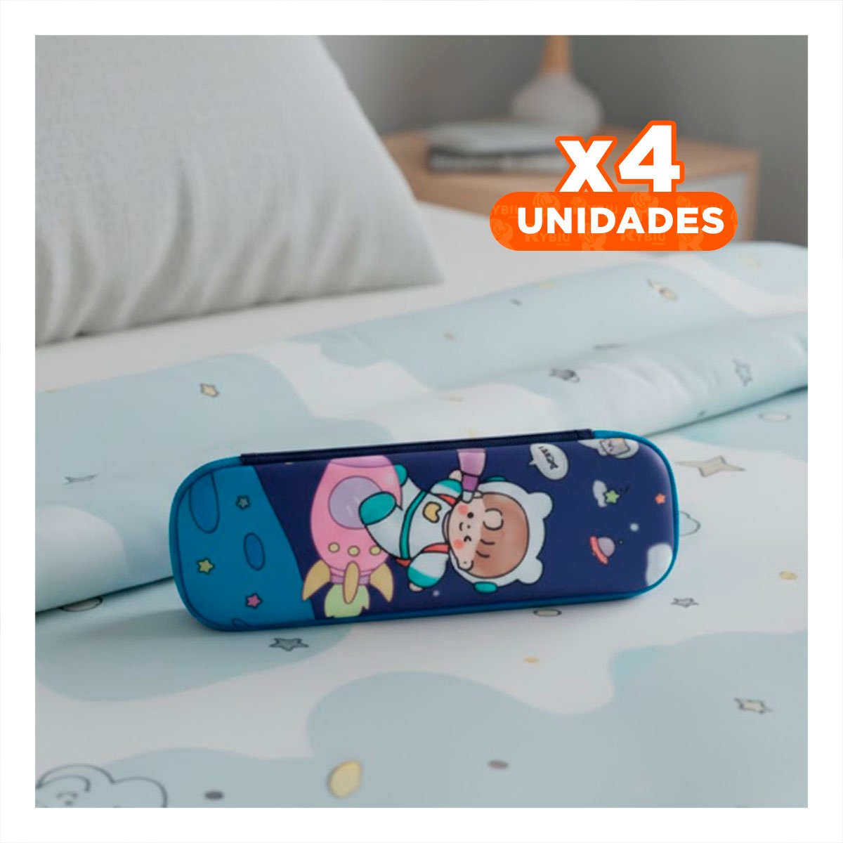 PACK4 ACCESORIO ESCOLAR ASTRONAUTA EN COHETE AZUL ALTO RELIEVE CON CIERRE SEGURO DIARIO - 1