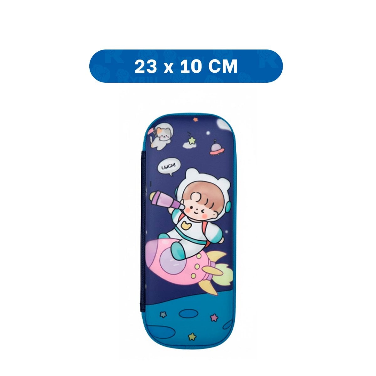 ESTUCHE MODERNO ASTRONAUTA EN COHETE AZUL ALTO RELIEVE CON ESPACIO AMPLIO Y+LIGAS REGALO - 4