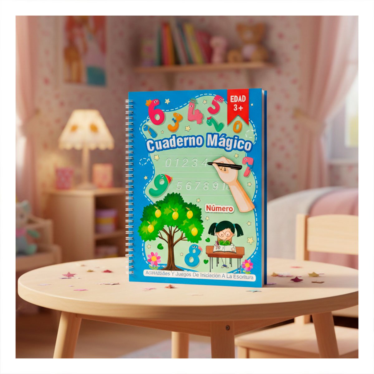 MODERNO CUADERNO AZUL MAGICO PARA ESCRITURA INFANTIL Y+PAPEL REGALO - 2
