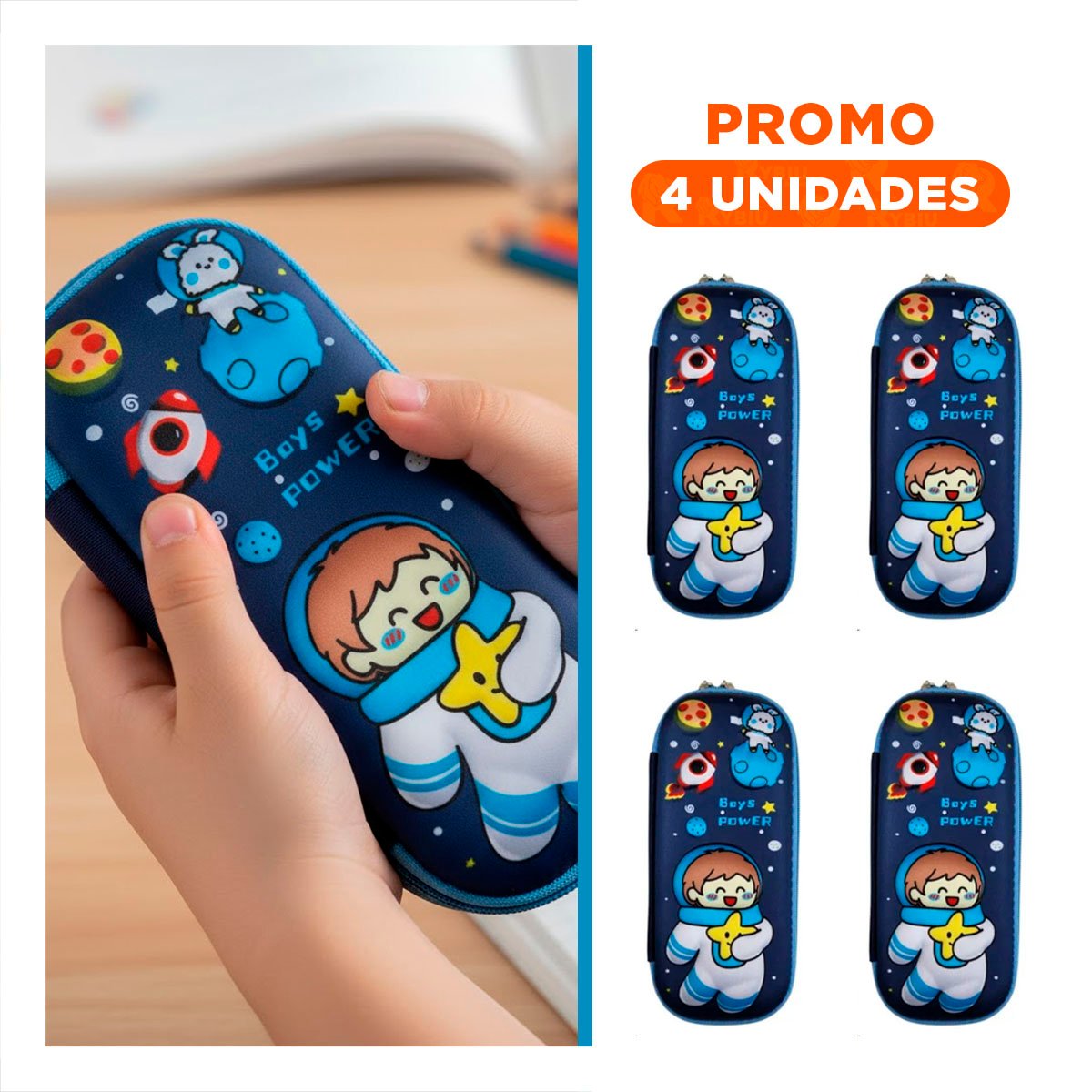 PACK4 ACCESORIO COMPACTO ASTRONAUTA FELIZ AZUL ALTO RELIEVE PARA USO ESCOLAR Y+REGALO STICKER - 1