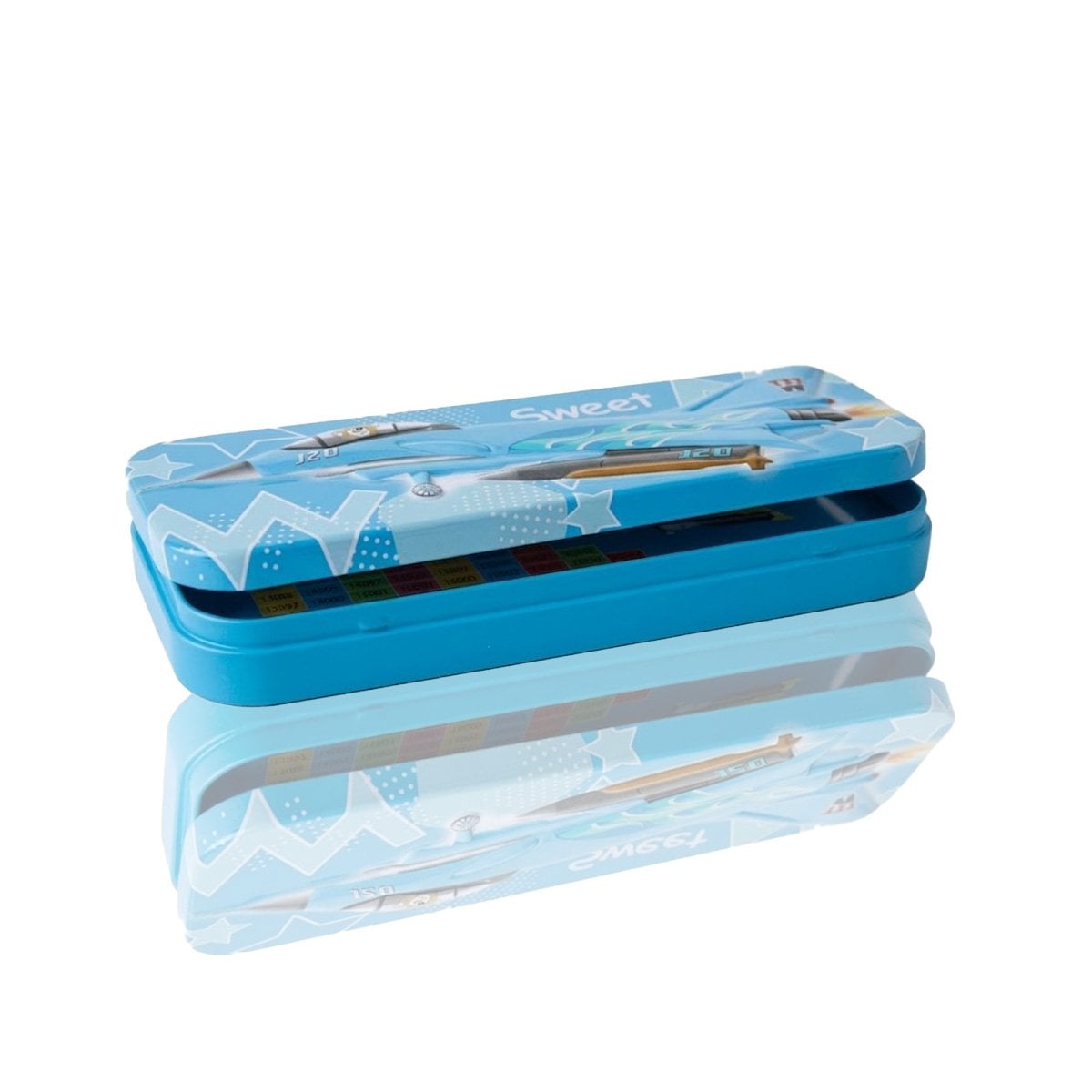PORTAUTILES CELESTE METALICO CON SEPARADOR ESCOLAR PRACTICO Y+LIGAS REGALO - 3