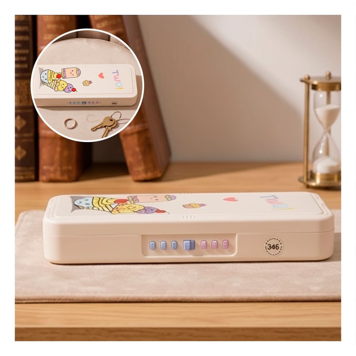 ORGANIZADOR ESCOLAR BEIGE CON DOBLE NIVEL Y CLAVE DISENO HELADOS Y+POST IT - 2