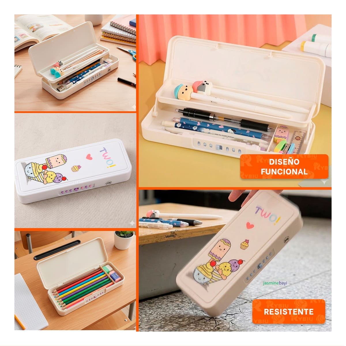 ORGANIZADOR ESCOLAR BEIGE CON DOBLE NIVEL Y CLAVE DISENO HELADOS Y+POST IT - 5