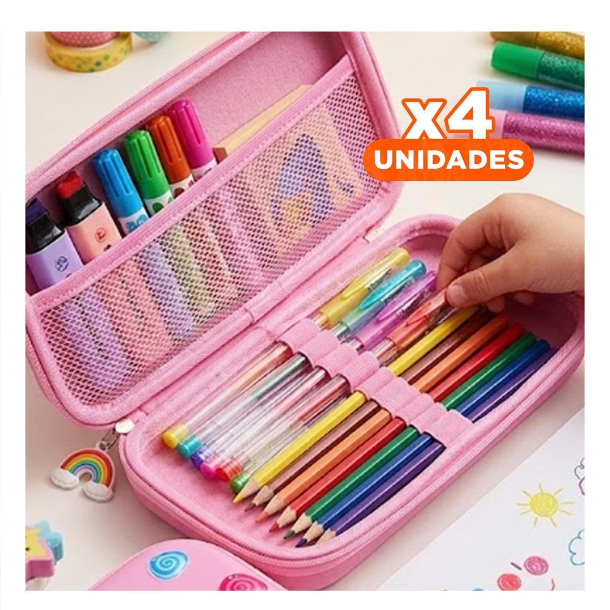 PACK4 ACCESORIO ESCOLAR UNICORNIO ROSADO ALTO RELIEVE CON CIERRE SEGURO DIARIO - 1