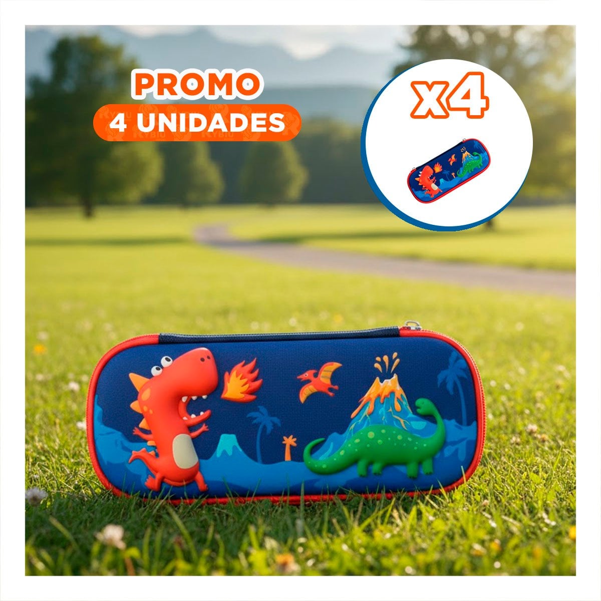 PACK4 ACCESORIO ESCOLAR DINOS AZUL ALTO RELIEVE CON CIERRE SEGURO DIARIO - 1