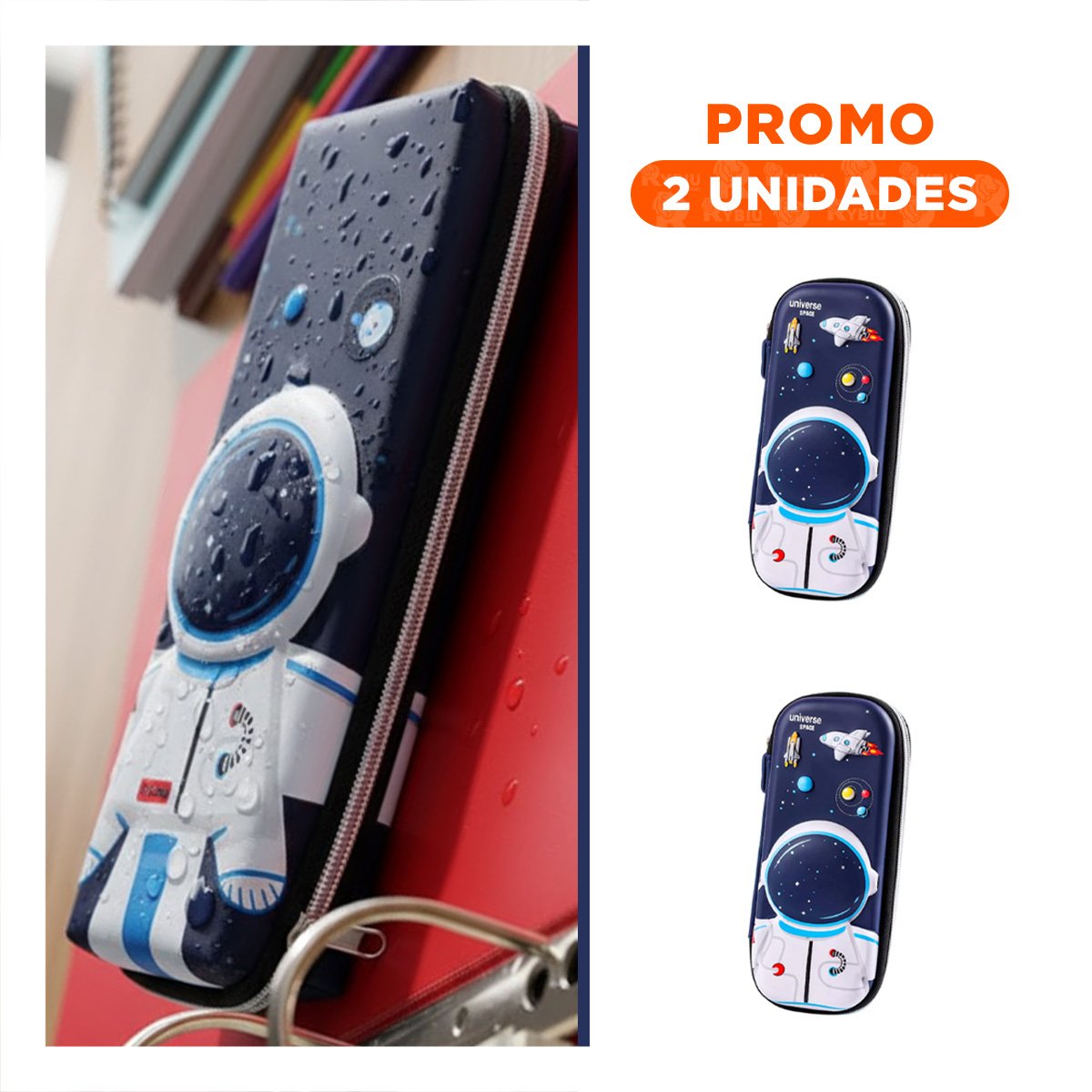 PACK2 BOLSO COMPACTO ASTRONAUTA HAPPY AZUL ALTO RELIEVE PARA GUARDAR UTILES - 1