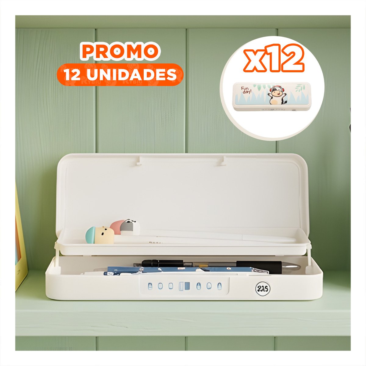 PACK12 ORGANIZADOR PRACTICO VACA BEIGE CON CLAVE 2 NIVELES JUVENIL - 1