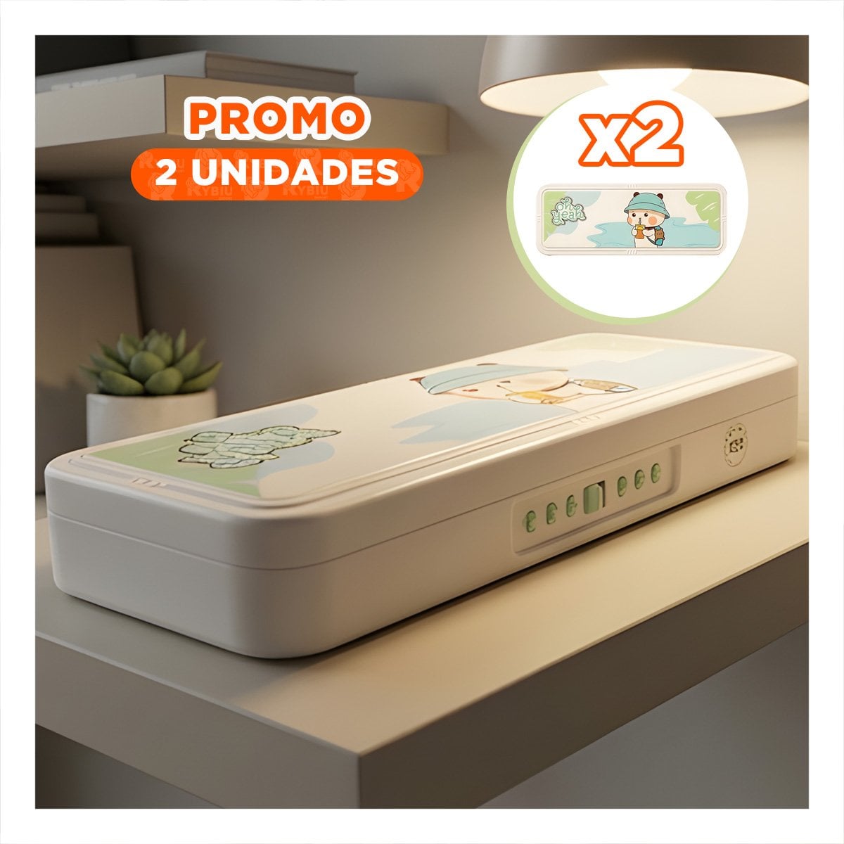 PACK2 PORTALAPICES JUVENIL BEIGE CON CLAVE 2 NIVELES OSO CON GORRA SEGURO Y+REGALO STICKER - 1