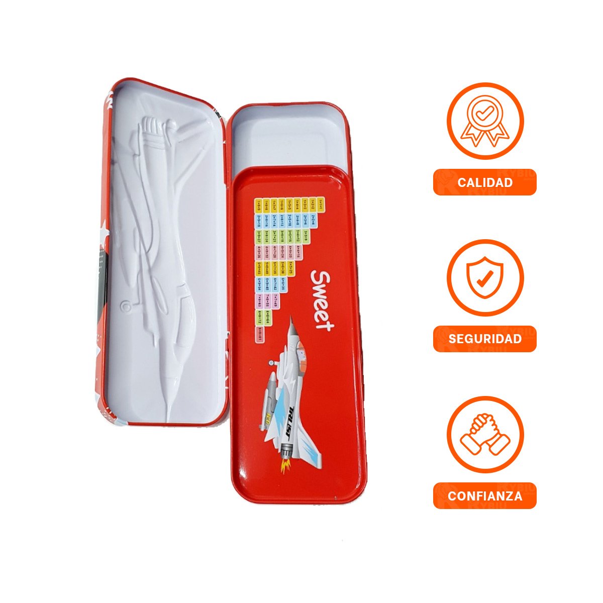 CAJA ESCOLAR RIGIDA BLANCO DE METAL CON SEPARADOR PARA UTILES - 3