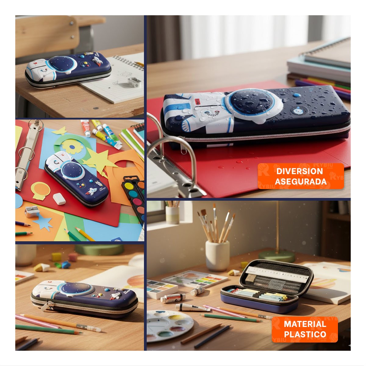 PACK12 FUNDA COMPACTA ASTRONAUTA HAPPY AZUL ALTO RELIEVE PARA GUARDAR UTILES Y+PAPEL REGALO - 2