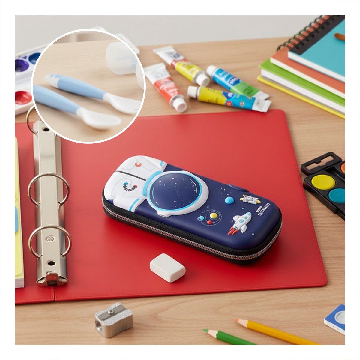 PACK12 FUNDA COMPACTA ASTRONAUTA HAPPY AZUL ALTO RELIEVE PARA GUARDAR UTILES Y+PAPEL REGALO - 3
