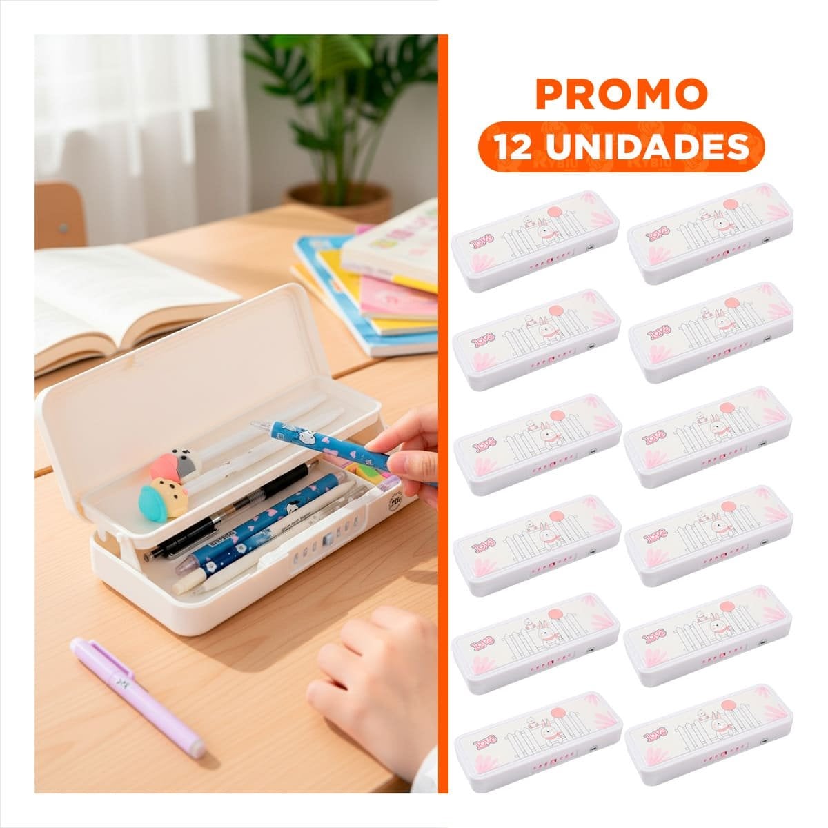 PACK12 PORTALAPICES RESISTENTE CONEJO Y REJAS BEIGE CON CLAVE 2 NIVELES Y+REGALO STICKER - 1