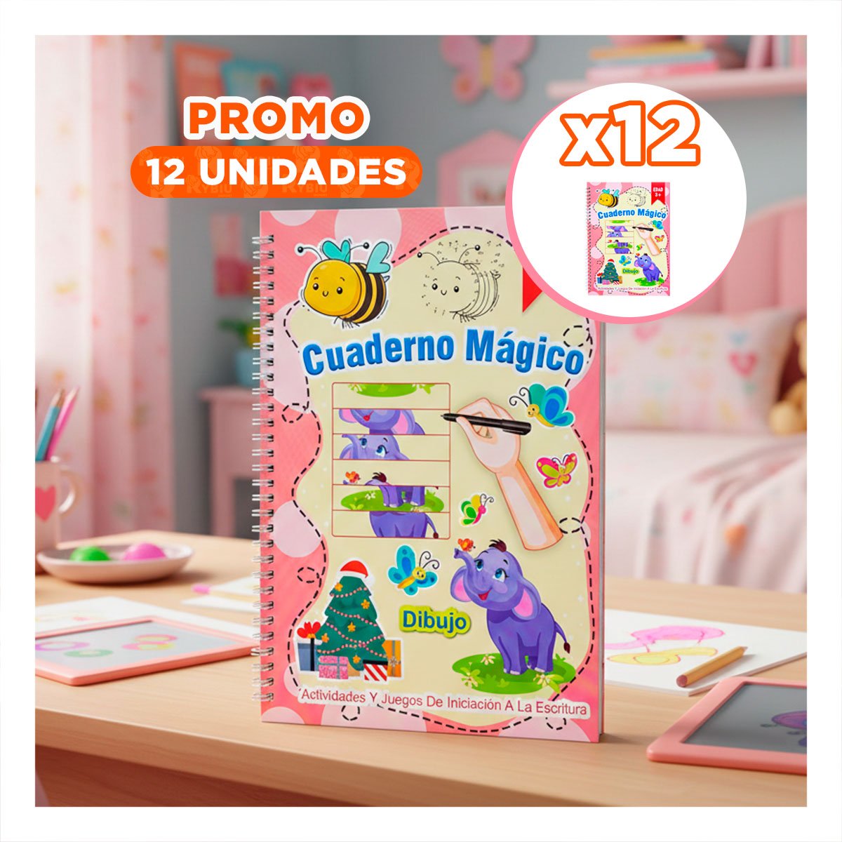 PACK12 ACCESORIO ROSADO CUADERNO MAGICO PARA MOCHILA ESCOLAR - 1