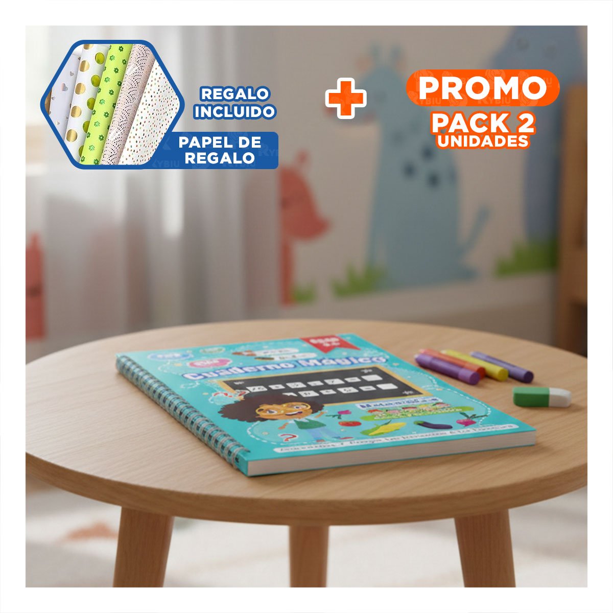 PACK2 FORMATO CELESTE CUADERNO MAGICO PARA PRACTICA INFANTIL Y+PAPEL REGALO - 1