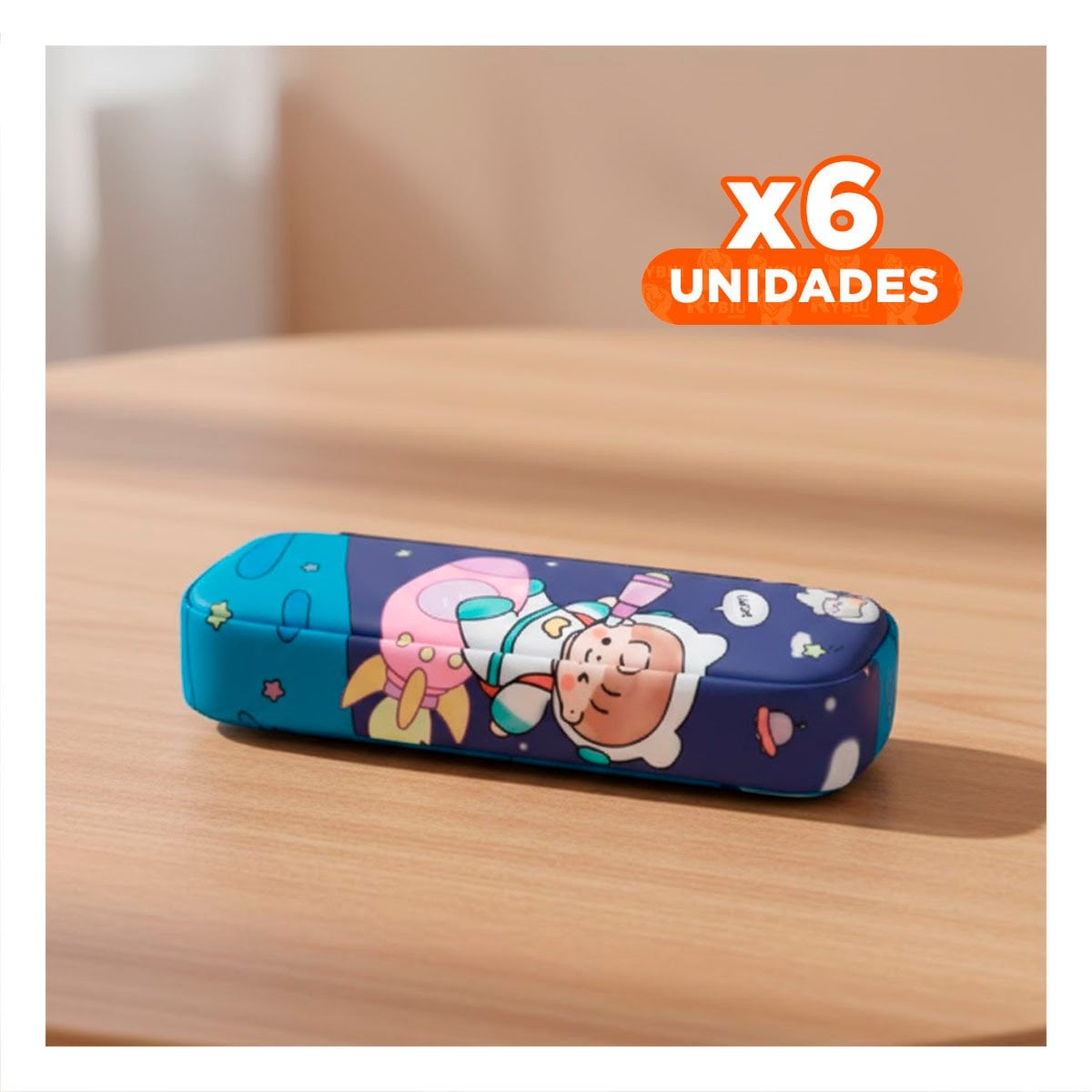 PACK6 FUNDA ESCOLAR ASTRONAUTA EN COHETE AZUL ALTO RELIEVE CON CIERRE SEGURO Y+REGALO STICKER - 1