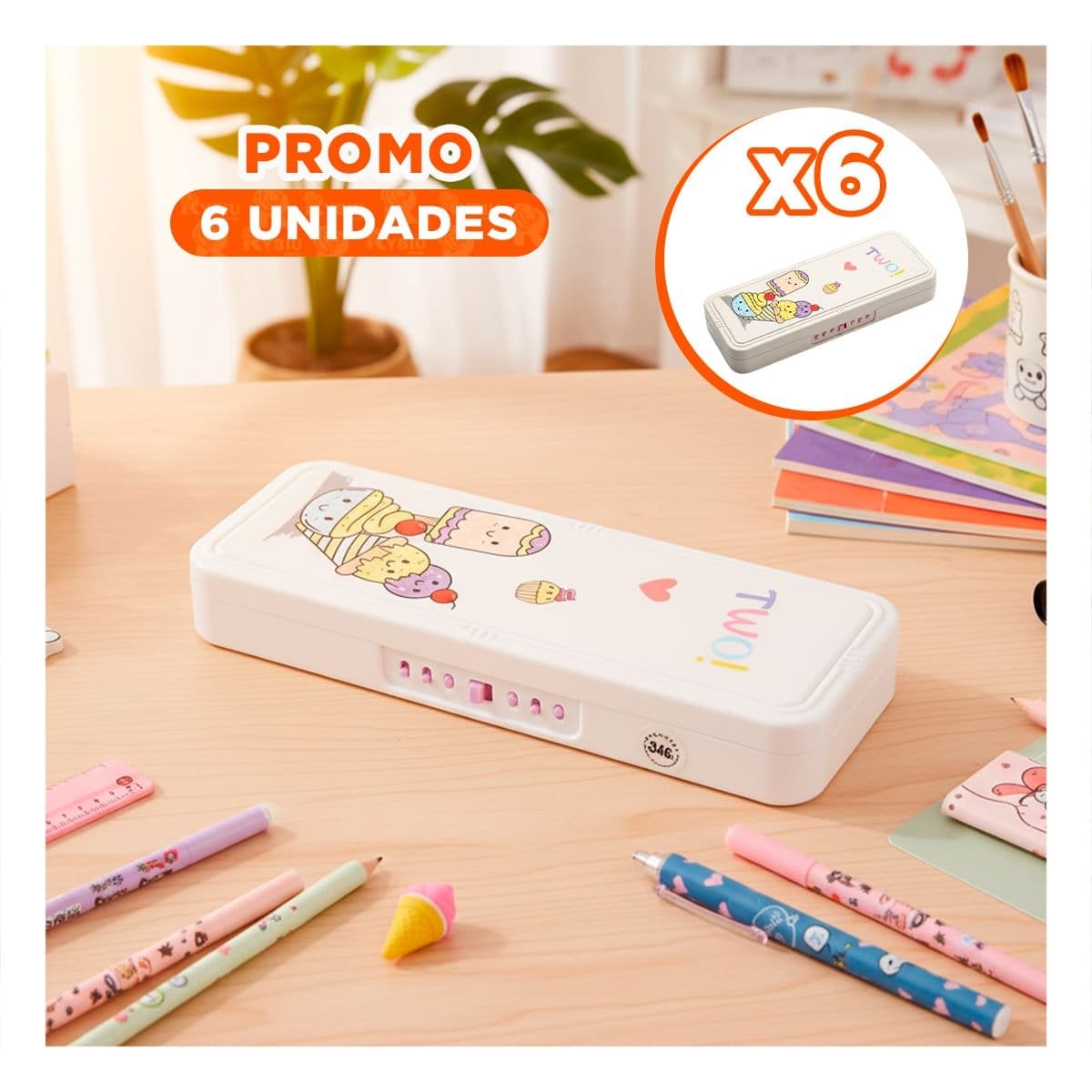 PACK6 LAPICERA SEGURA BEIGE CON CLAVE 2 NIVELES DISENO HELADOS ESCOLAR Y+REGALO STICKER - 1