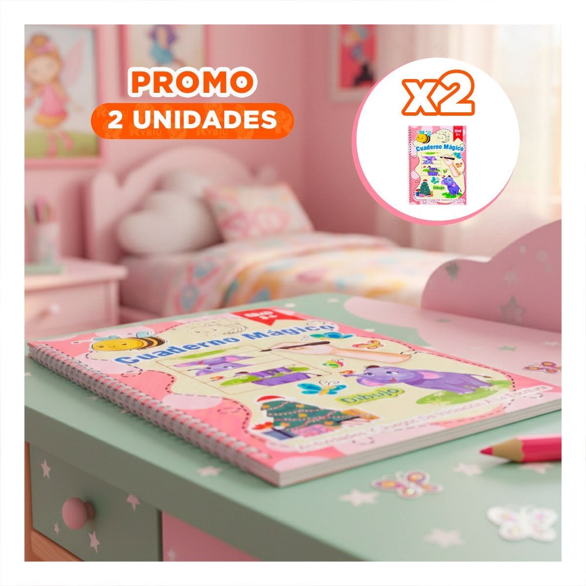 PACK2 MODELO ROSADO CUADERNO MAGICO PARA DIBUJO DIARIO Y+REGALO STICKER - 1