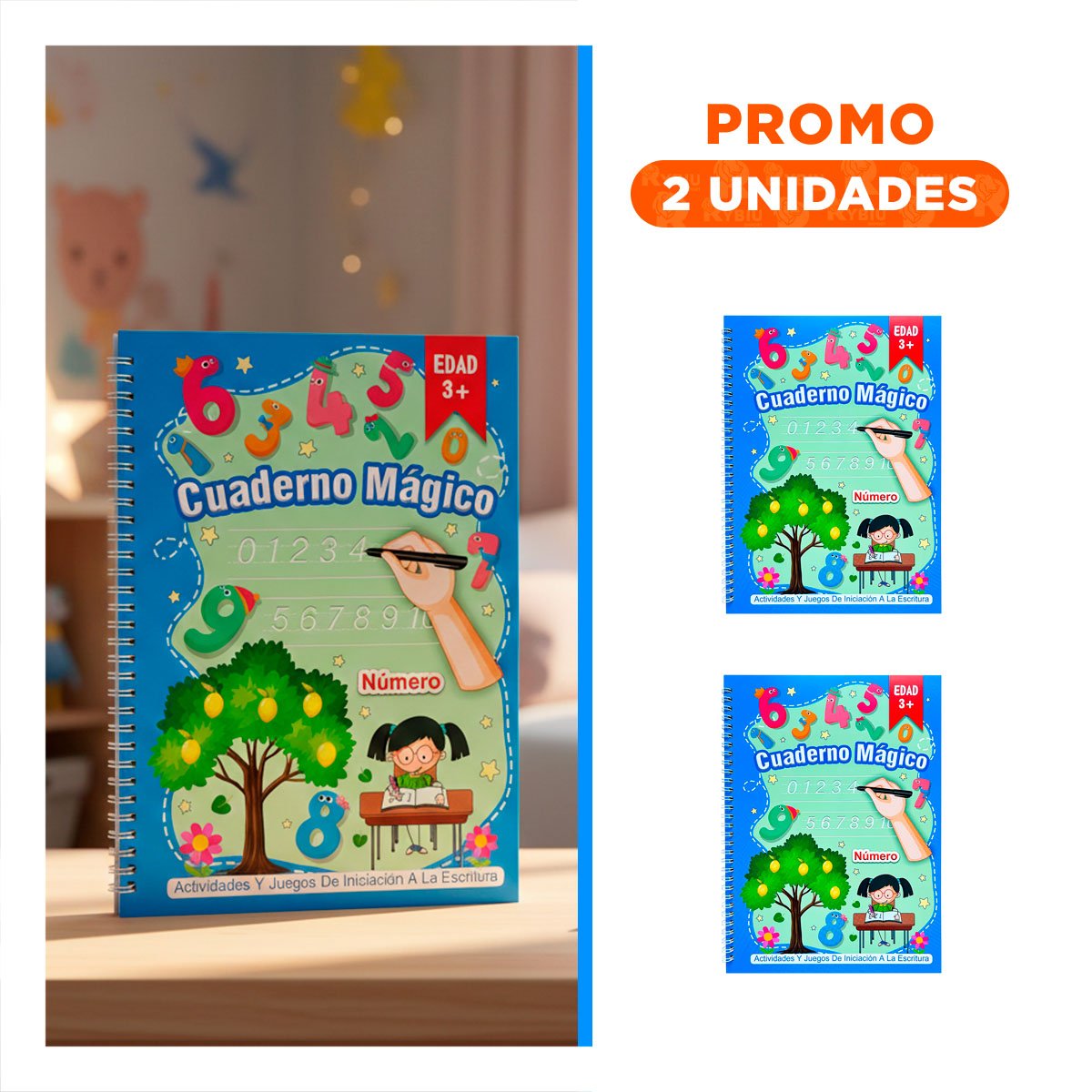 PACK2 DISENO AZUL CUADERNO MAGICO PARA USO ESCOLAR - 1