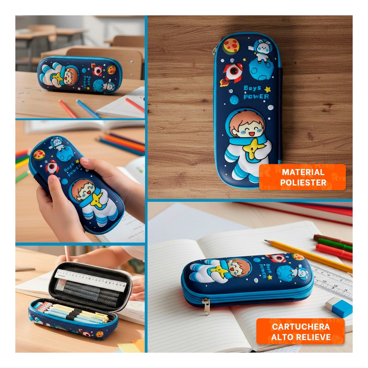 PACK12 FUNDA COMPACTA ASTRONAUTA FELIZ AZUL ALTO RELIEVE PARA GUARDAR UTILES Y+PAPEL REGALO - 2