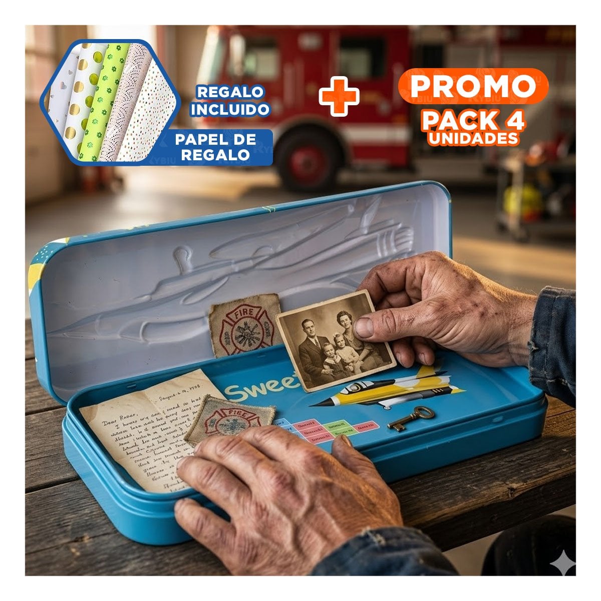 PACK4 LAPICERA PRACTICA CELESTE METALICA CON SEPARADOR PARA UTILES Y+PAPEL REGALO - 1