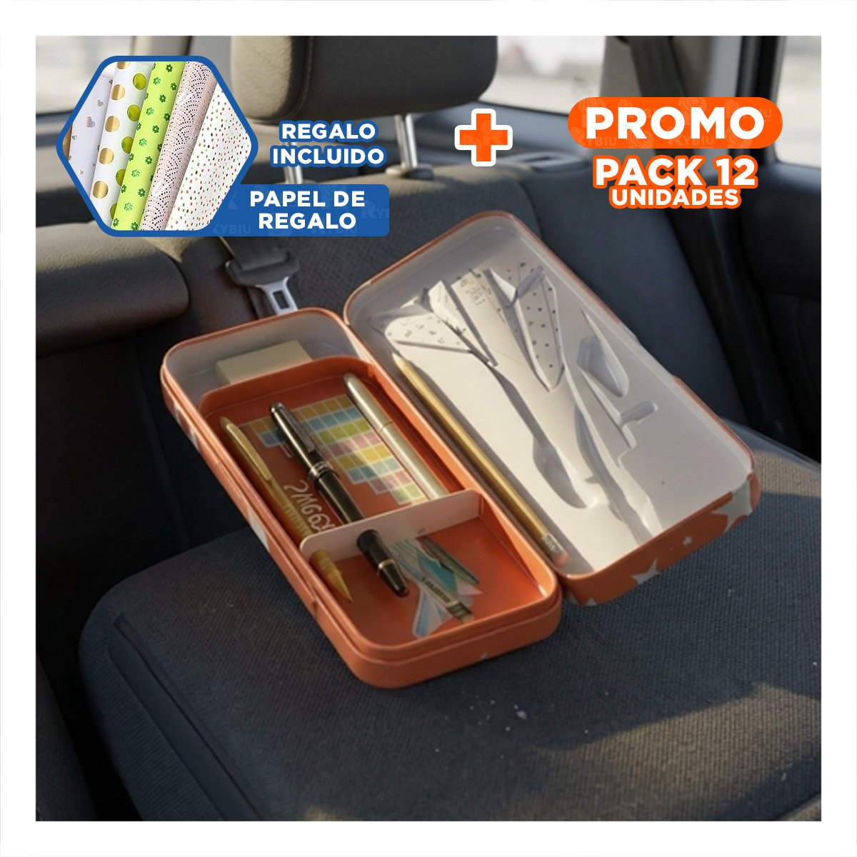 PACK12 LAPICERA ORGANIZADOR ESCOLAR BLANCO DE METAL CON SEPARADOR Y+PAPEL REGALO - 1