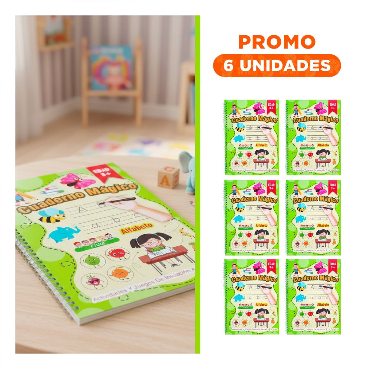 PACK6 PRODUCTO VERDE CLARO CUADERNO MAGICO PARA USO ESCOLAR - 1