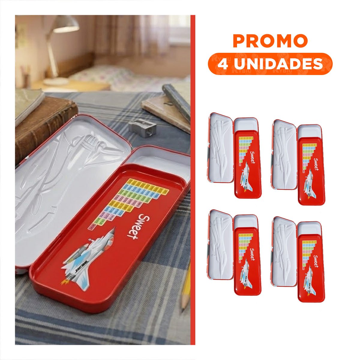 PACK4 CAJA DE ALMACENAMIENTO BLANCO METALICA CON DIVISION PARA UTILES Y+REGALO STICKER - 1