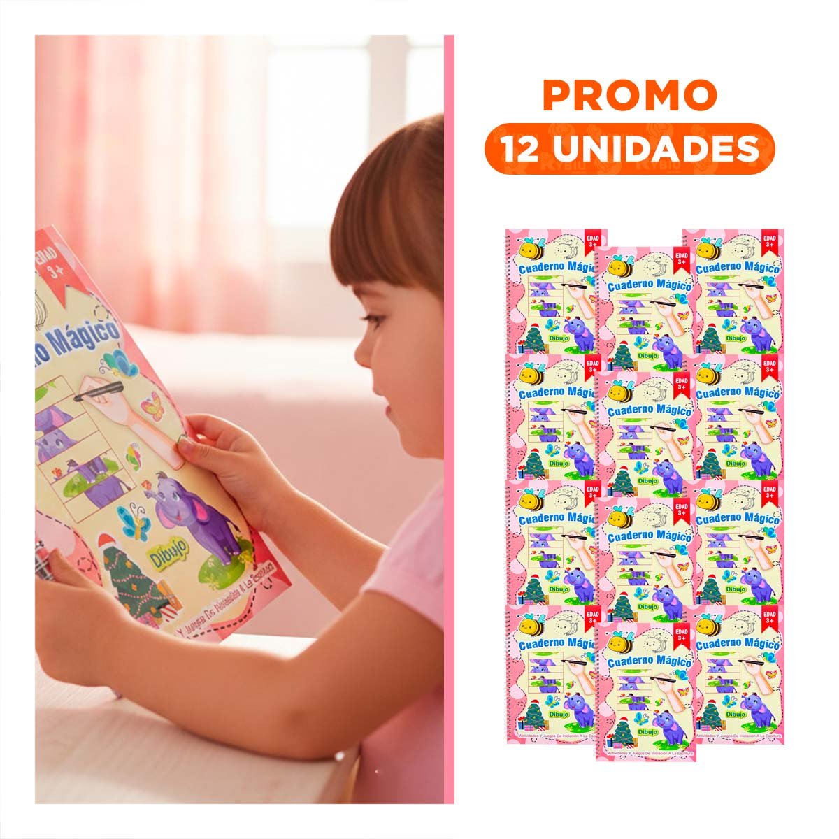 PACK12 INFANCIA CUADERNO ROSADO MAGICO PARA APRENDER ESCRIBIR Y+REGALO STICKER - 1