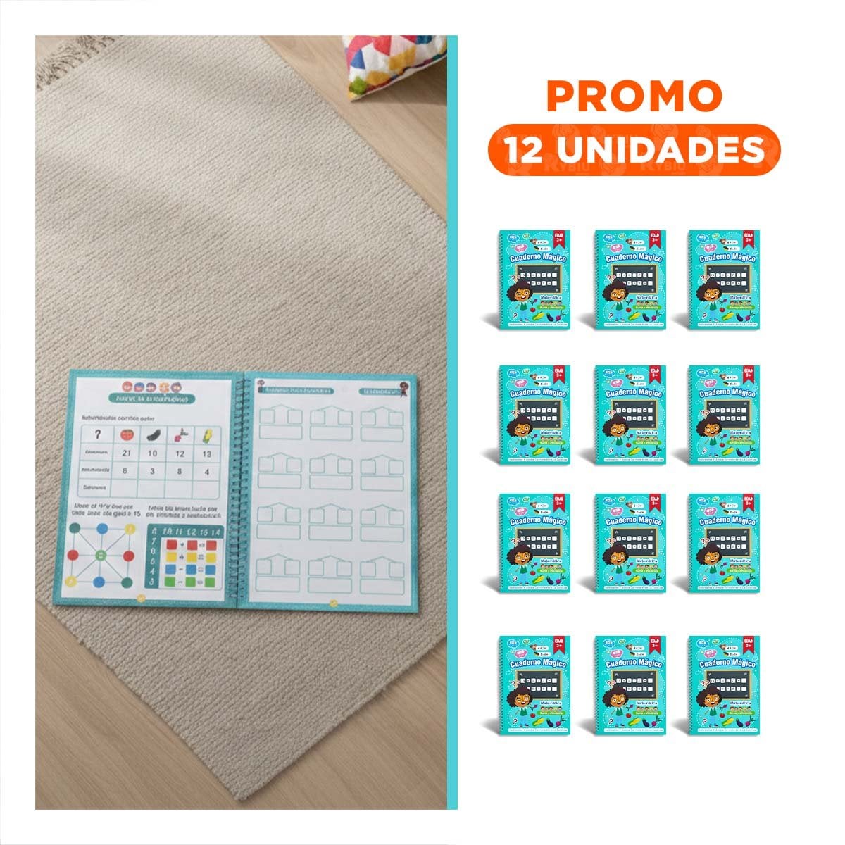 PACK12 INFANCIA CUADERNO CELESTE MAGICO PARA APRENDER ESCRIBIR Y+REGALO STICKER - 1