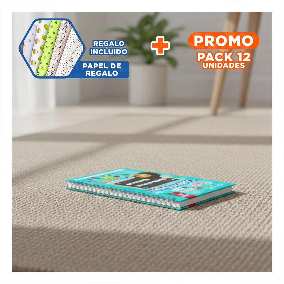 PACK12 COMPLEMENTO CELESTE CUADERNO MAGICO PARA ESCRITURA Y+PAPEL REGALO - 1