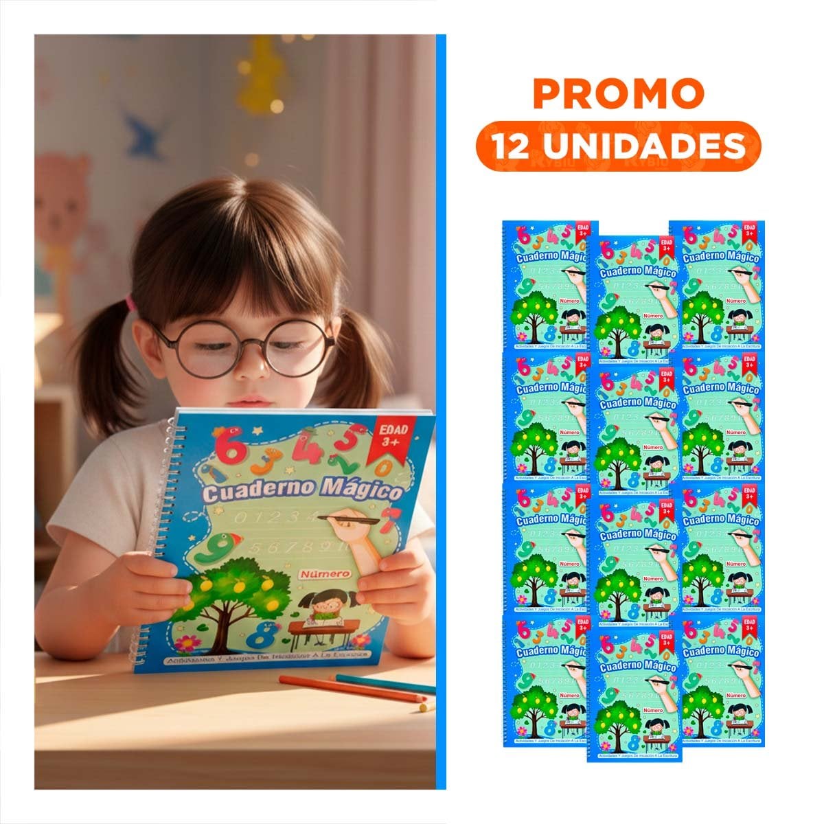 PACK12 INFANCIA CUADERNO AZUL MAGICO PARA APRENDER ESCRIBIR Y+REGALO STICKER - 1