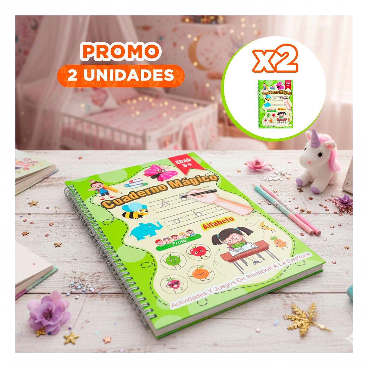 PACK2 MODELO VERDE CLARO CUADERNO MAGICO PARA DIBUJO DIARIO Y+REGALO STICKER - 1
