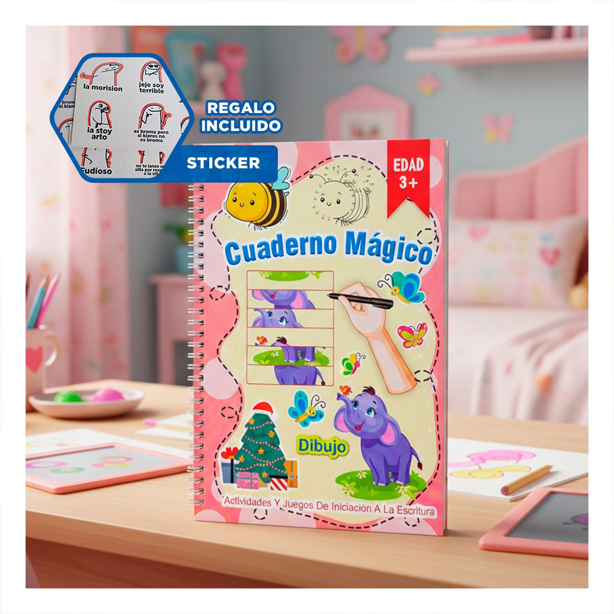 PRACTICO CUADERNO ROSADO MAGICO PARA DIBUJO CREATIVO Y+REGALO STICKER - 1
