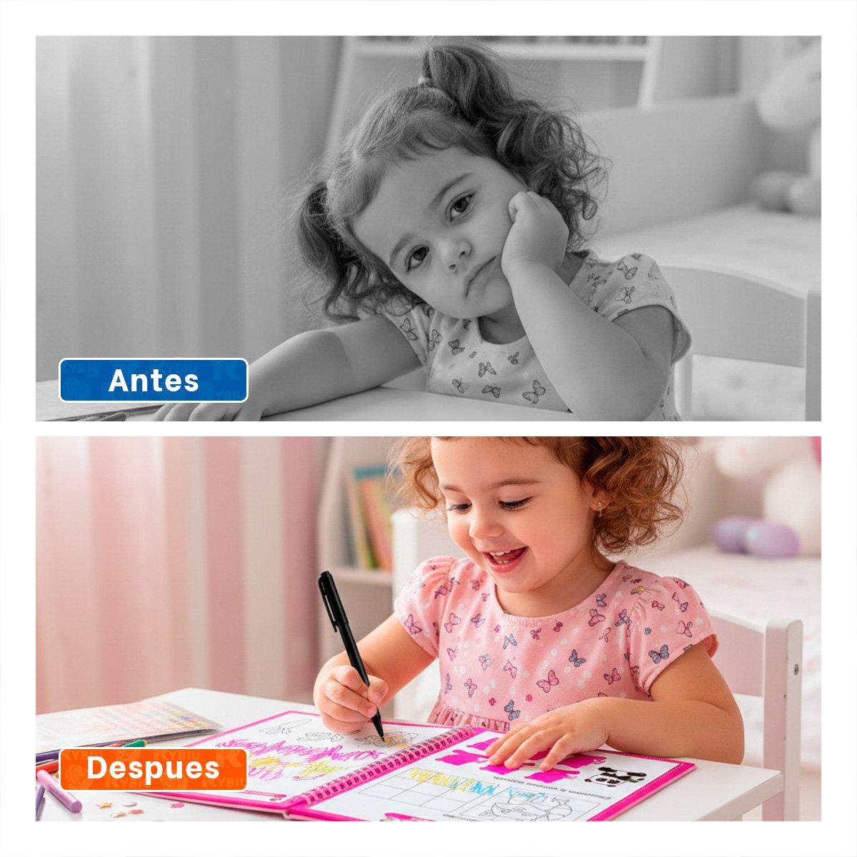 PACK2 FORMATO ROSADO CUADERNO MAGICO PARA PRACTICA INFANTIL Y+PAPEL REGALO - 3