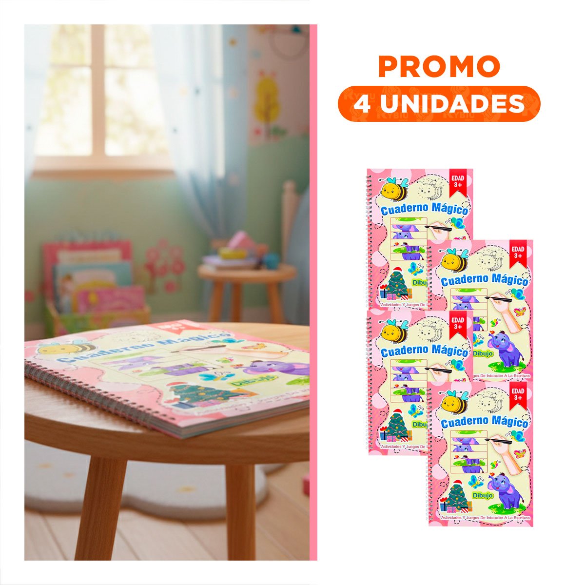 PACK4 PRESENTACION ROSADO CUADERNO MAGICO PARA DIBUJO INFANTIL Y+REGALO STICKER - 1