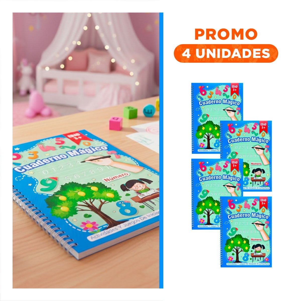 PACK4 PRESENTACION AZUL CUADERNO MAGICO PARA DIBUJO INFANTIL Y+REGALO STICKER - 1