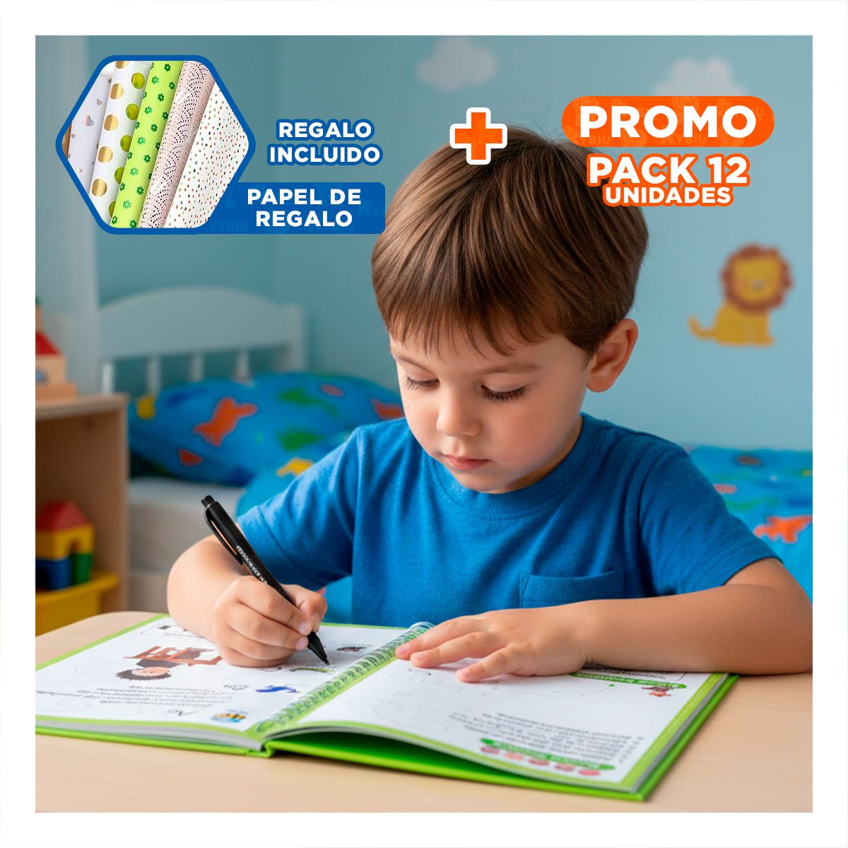 PACK12 COMPLEMENTO VERDE CLARO CUADERNO MAGICO PARA ESCRITURA Y+PAPEL REGALO - 1